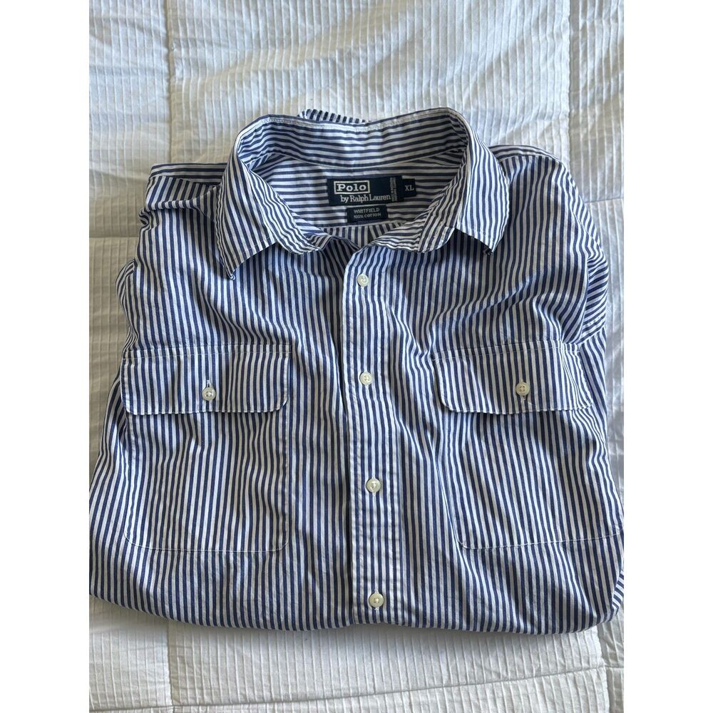 Polo Ralph Lauren Whitfield Blue White Striped Shirt Men’s XL Cotton